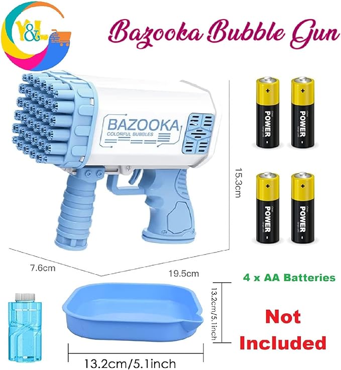 36 Holes Bazooka Bubble Gun for Age 3+ Girls Boys & Adults