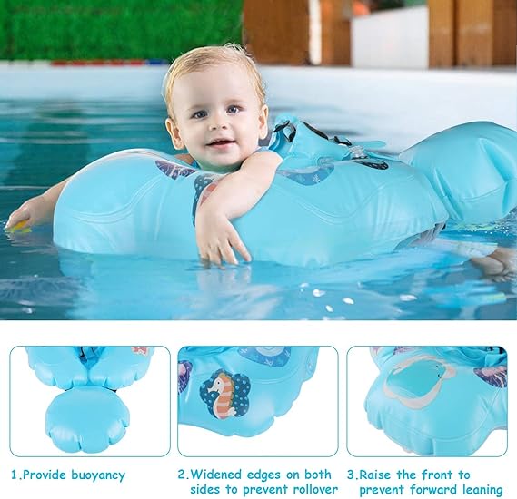 Baby Swimming Ring Floats , Inflatable Baby Swim Float with Removable Sun Protection Canopy Toddler Pool Float Ring for Age of 6-18 Months - Blue